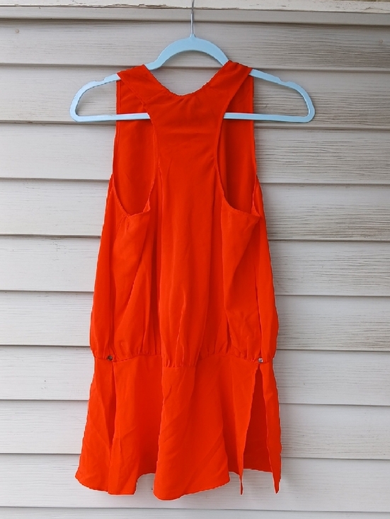 Aspesi Silk Vibrant Orange Sleeveless Drop-Waist Dress with Slits oN Each Side - Picture 4 of 4